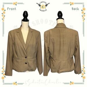 New York 7th Avenue Blazer Womens Size 12 Khaki Lined Suit Jacket Welt Pockets